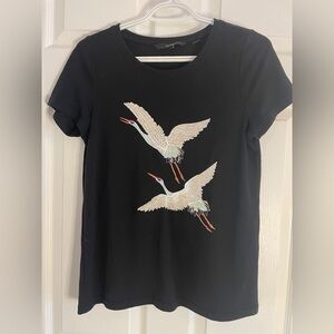 Black Embroidered Crane Top